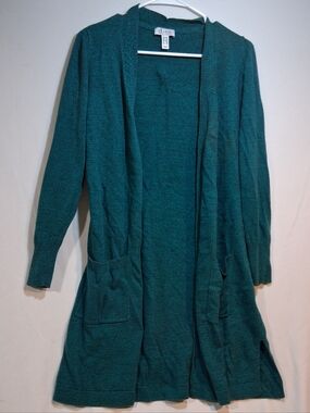 D. & Co Open-Front Long Cardigan Sweater - Teal